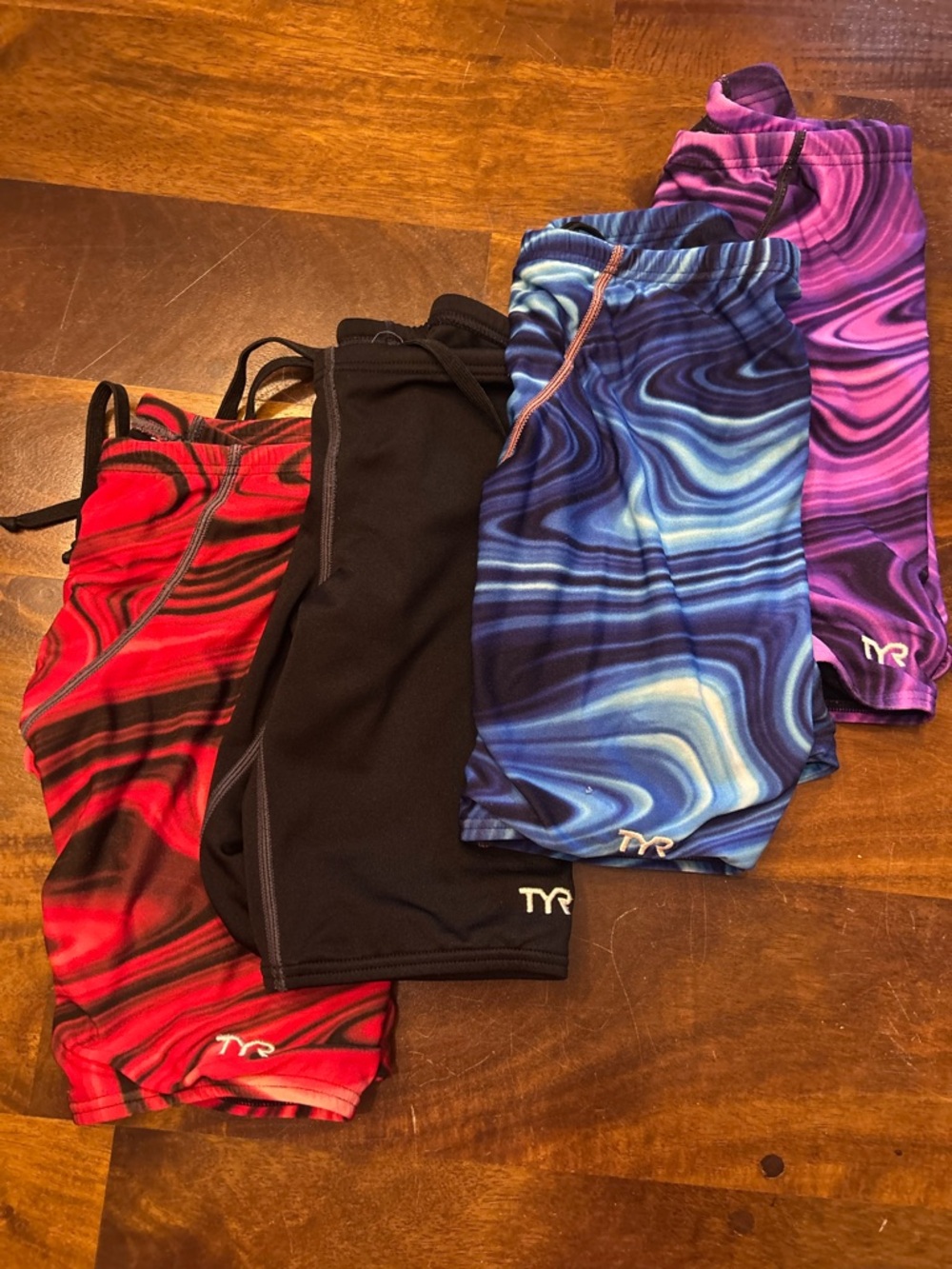 TYR Boys Swim Jammers - Red, Black, Blue & Purple Patterned Set